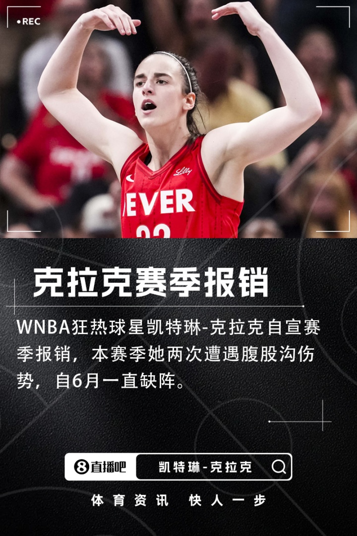 华体会体育-WNBA球星凯特琳-克拉克因腹股沟反复受伤 宣布本赛季提前结束